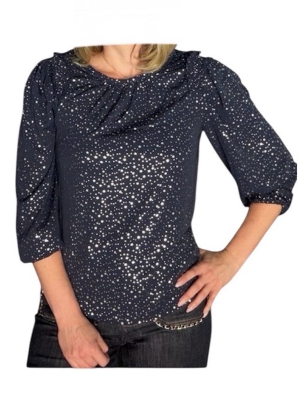 Current Air Star Print Blouse Top Womens Size Large Celestial Whimsigoth Boho